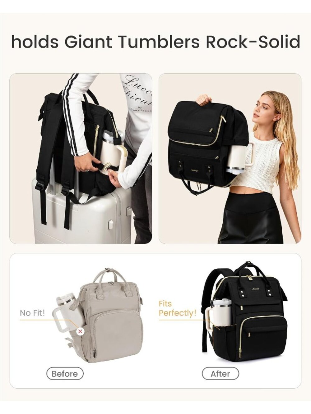 New Laptop Backpack for Women with Giant Tumbler Holder Pocket - Picture 3 of 6